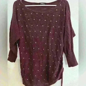 Express Long Sleeve Studded Front Pullover Blouse